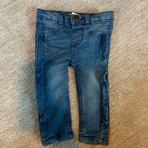 Mudpie denim jeans with ruffle, size 3-6 months